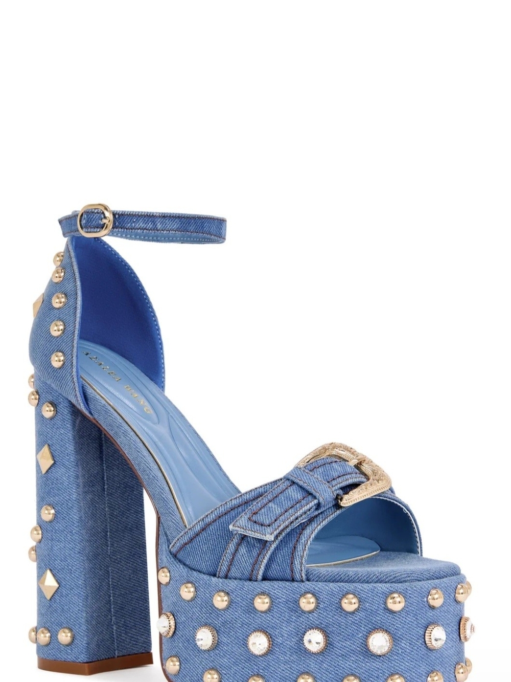 New Blue Denim Platform Studded Ankle-Strap Heels
